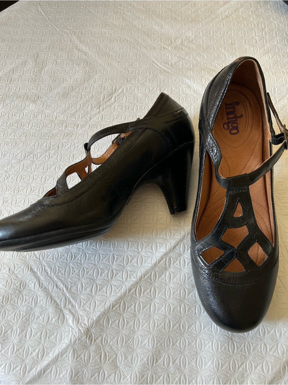 Clarks Black Leather T-Strap Heels